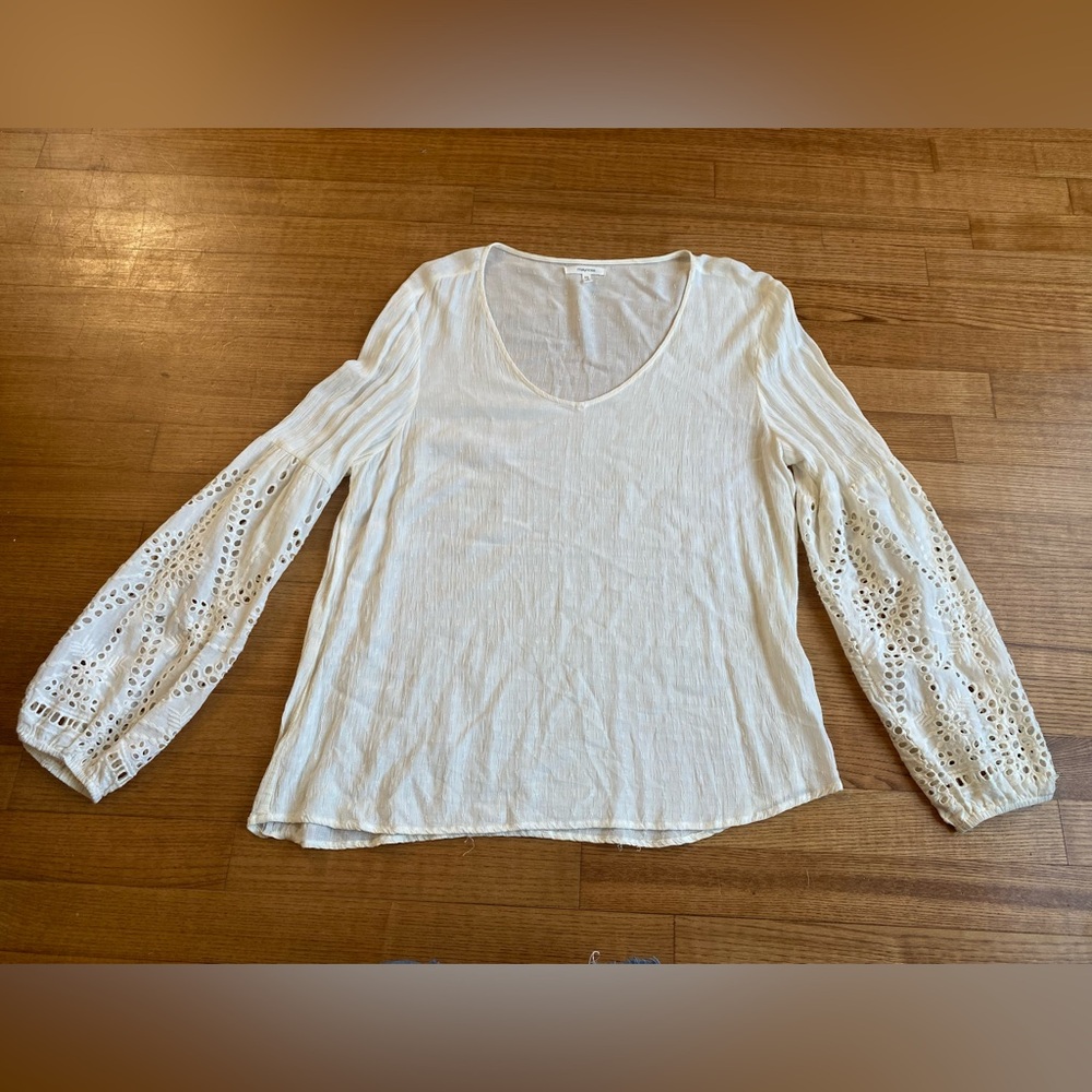 Cottagecore Etherial fairy whimsy Ivory Blouse womens M Eyelet boho indie cream
